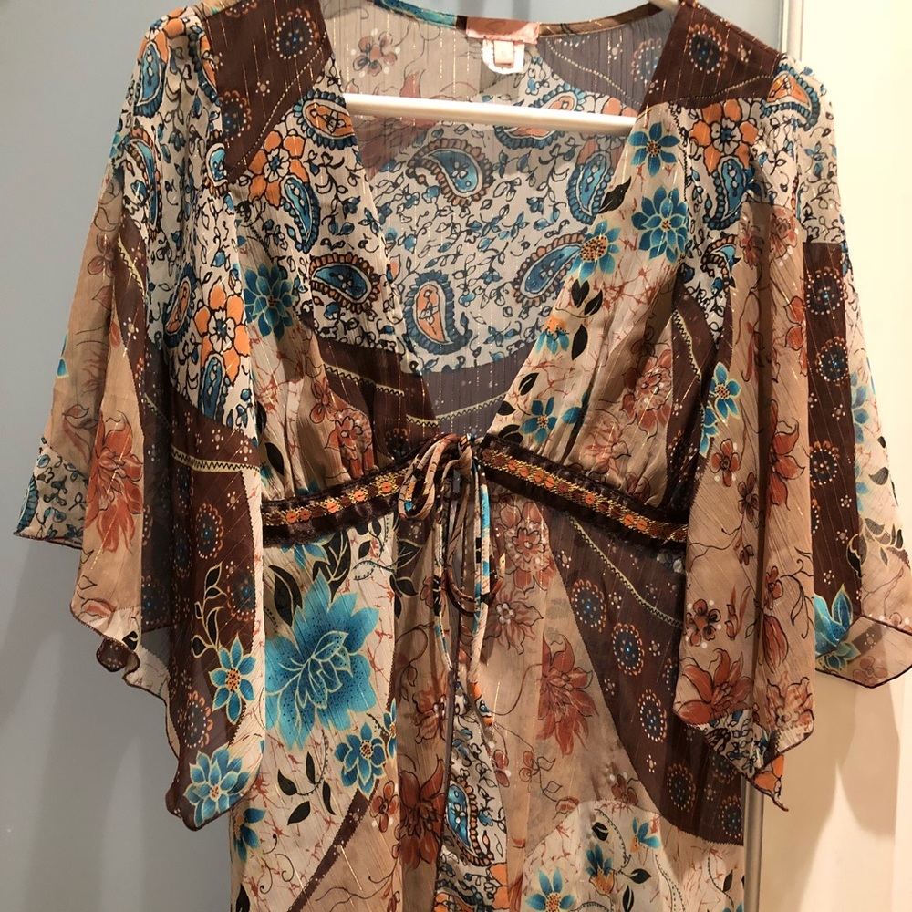 Boho Free people lk tie front blouse top cover up